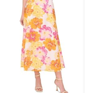CeCe Floral Midi Skirt in Pink and Yellow